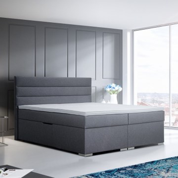 Polsterdatud voodi hoiuruumiga ja madratsid koos topperiga NEW BOLERO 180x200 cm hall