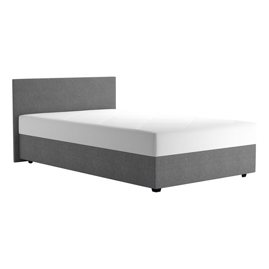 Polsterdatud voodi hoiuruumiga ja madratsiga DARIA 120x200 cm hall