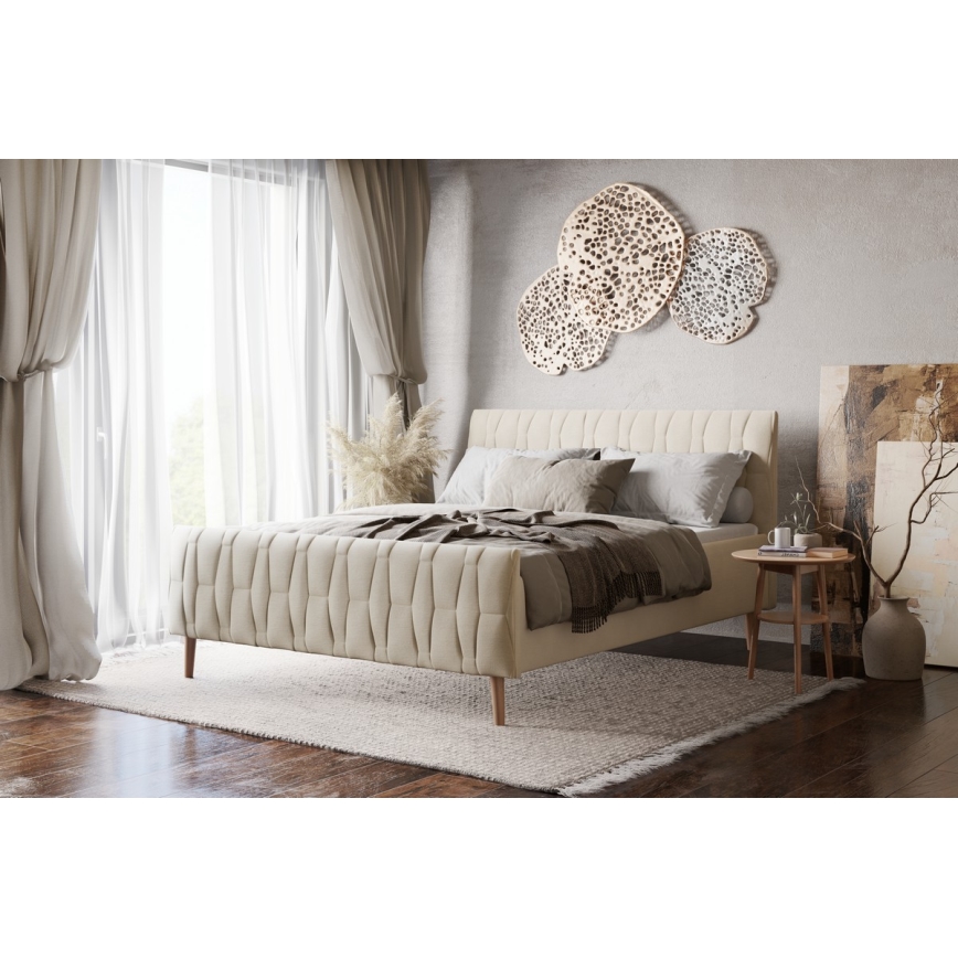 Polsterdatud voodi ilma madratsita FLORA 180x200 cm beež