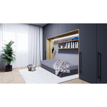 Polsterdatud voodi JACOB XL panipaigaga, kandevõime 130 kg, 90x200 cm, hall