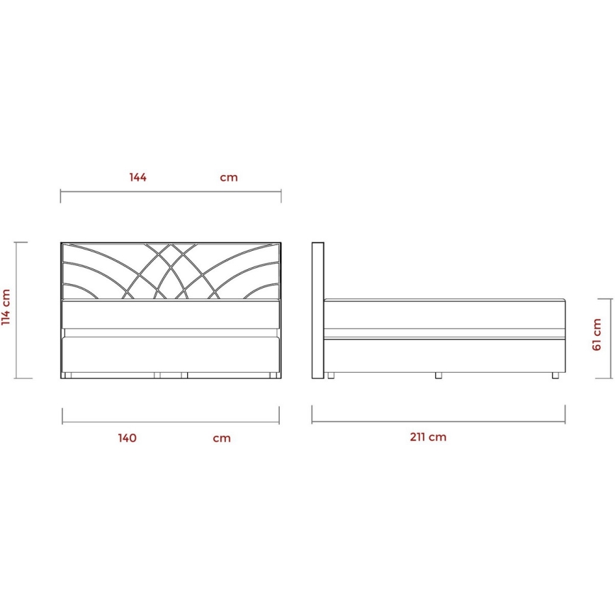 Polsterdatud voodi koos madratsi ja hoiuruumiga GINA 140x200 cm beež