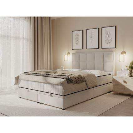 Polsterdatud voodi koos madratsi ja hoiuruumiga GRACE 140x200 cm hall