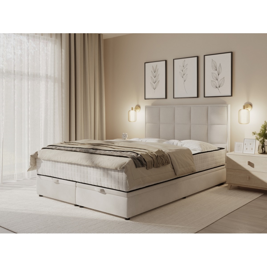 Polsterdatud voodi koos madratsi ja hoiuruumiga GRACE 140x200 cm hall