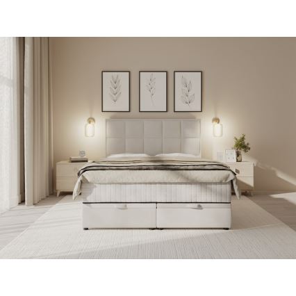 Polsterdatud voodi koos madratsi ja hoiuruumiga GRACE 140x200 cm hall