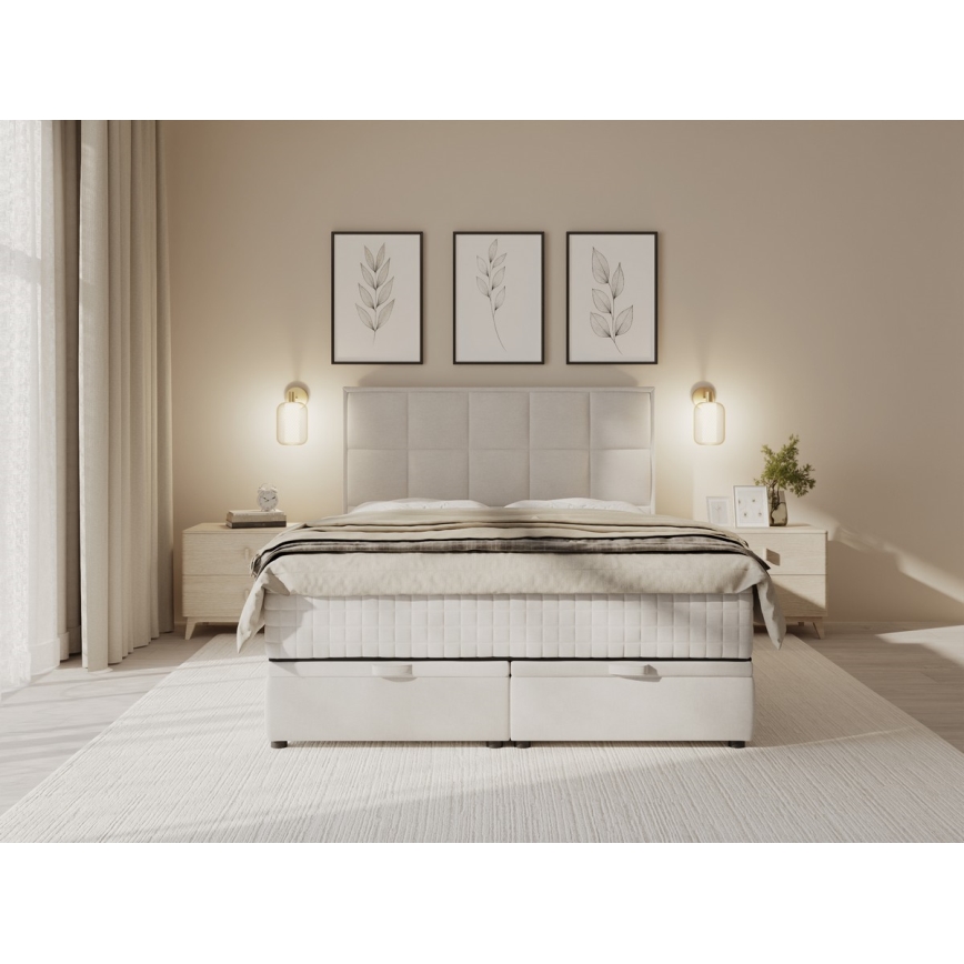 Polsterdatud voodi koos madratsi ja hoiuruumiga GRACE 140x200 cm hall