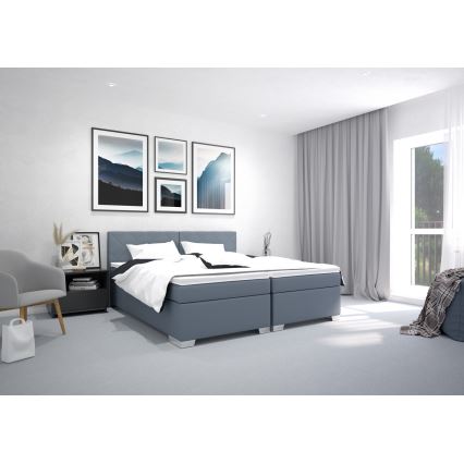 Polsterdatud voodi koos madratsiga IDA 90x200 cm, sinine