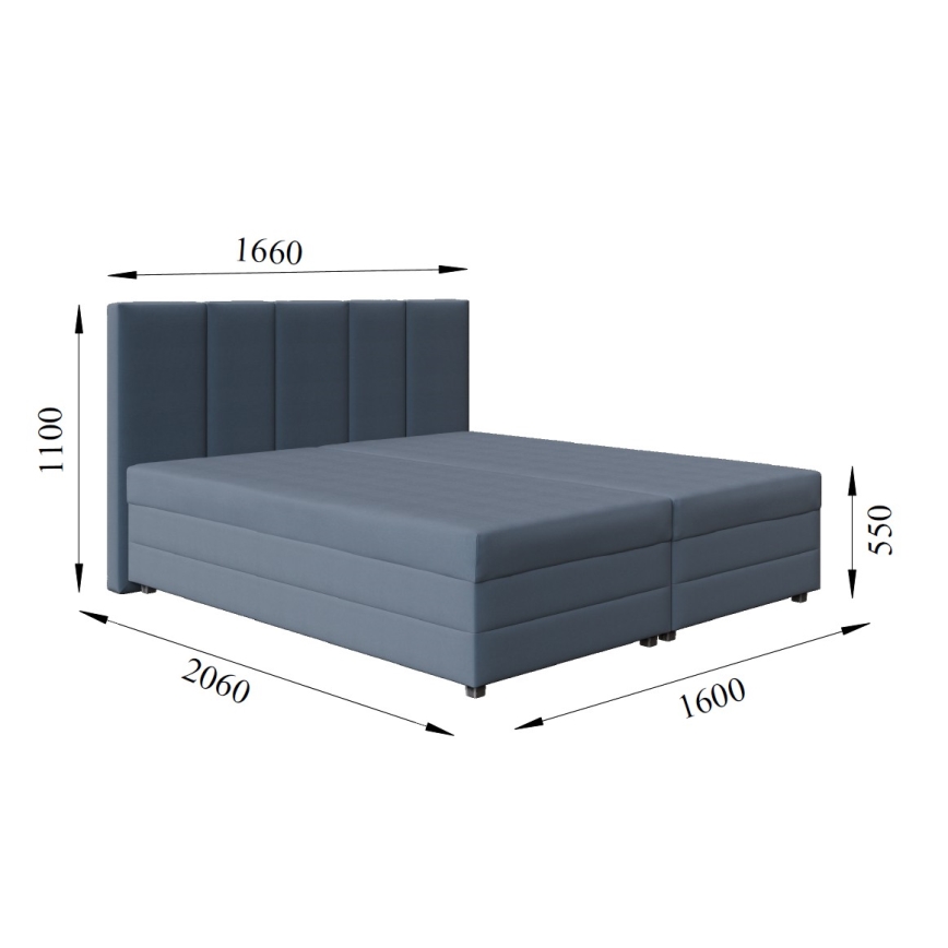 Polsterdatud voodi koos vedrumadratsi ja hoiuruumiga ISABEL 200x160 hall
