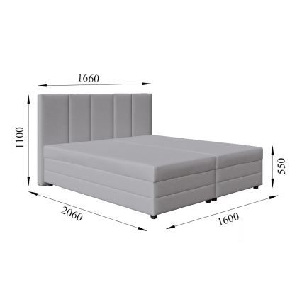 Polsterdatud voodi koos vedrumadratsi ja hoiuruumiga ISABEL 200x160 helehall