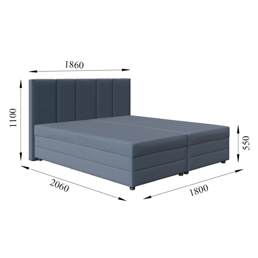 Polsterdatud voodi koos vedrumadratsi ja hoiuruumiga ISABEL 200x180 hall