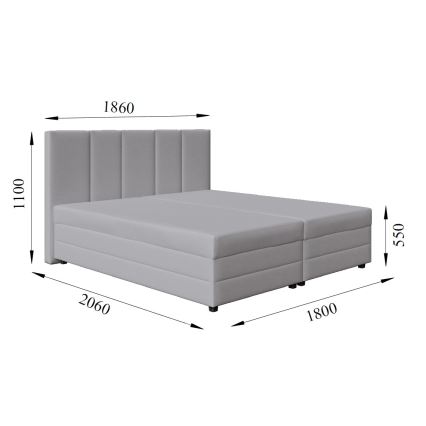 Polsterdatud voodi koos vedrumadratsi ja hoiuruumiga ISABEL 200x180 helehall