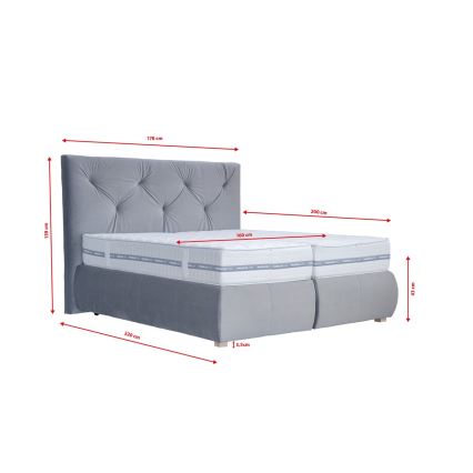 Polsterdatud voodi madratsi ja kattemadratsiga ELEN 160x200 cm hall