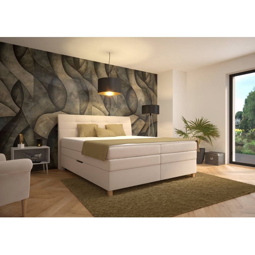 Polsterdatud voodi madratsiga BEA 180x200 cm beež