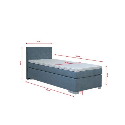 Polsterdatud voodi madratsiga IDA 90x200 cm sinine