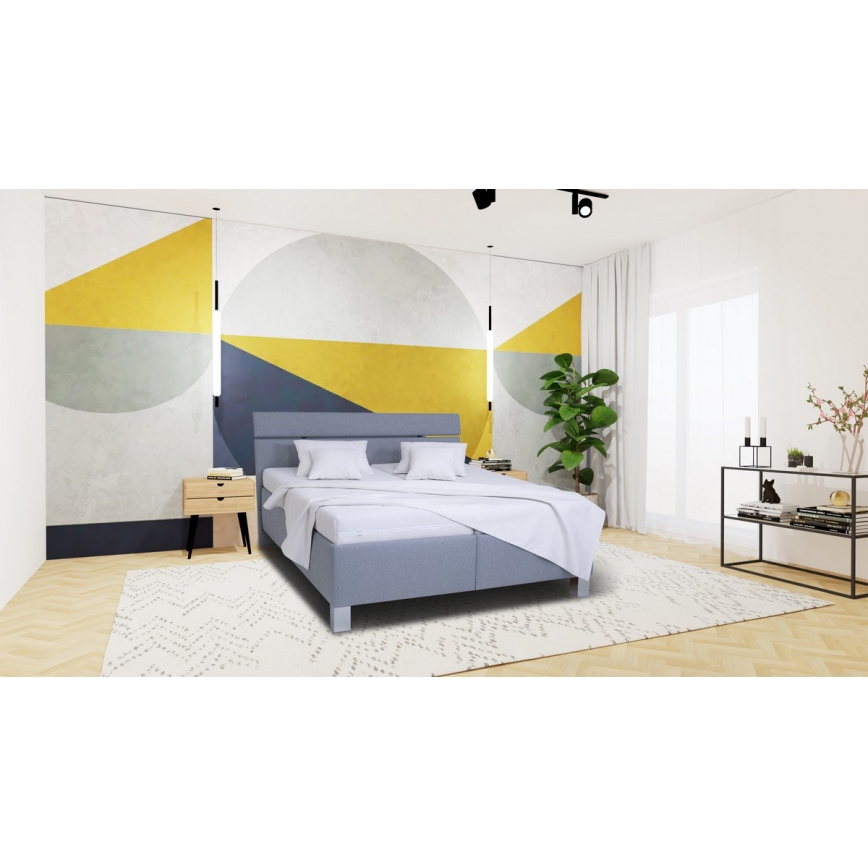 Polsterdatud voodi madratsiga ja hoiuruumiga ALIS 160x200 cm helehall