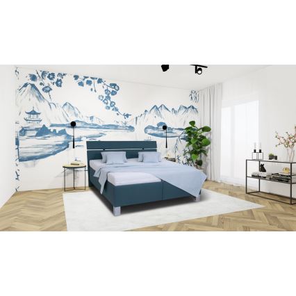 Polsterdatud voodi madratsiga ja hoiuruumiga ALIS 160x200 cm petroolisinine