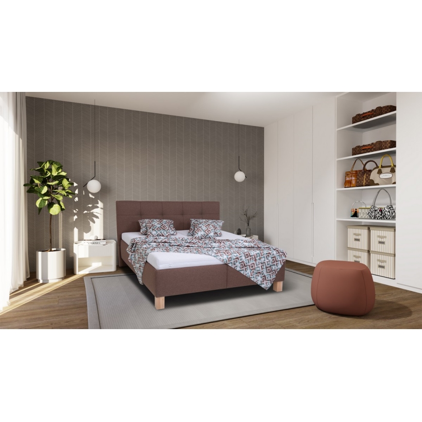 Polsterdatud voodi madratsiga ja hoiuruumiga MARIA 160x200 cm pruun