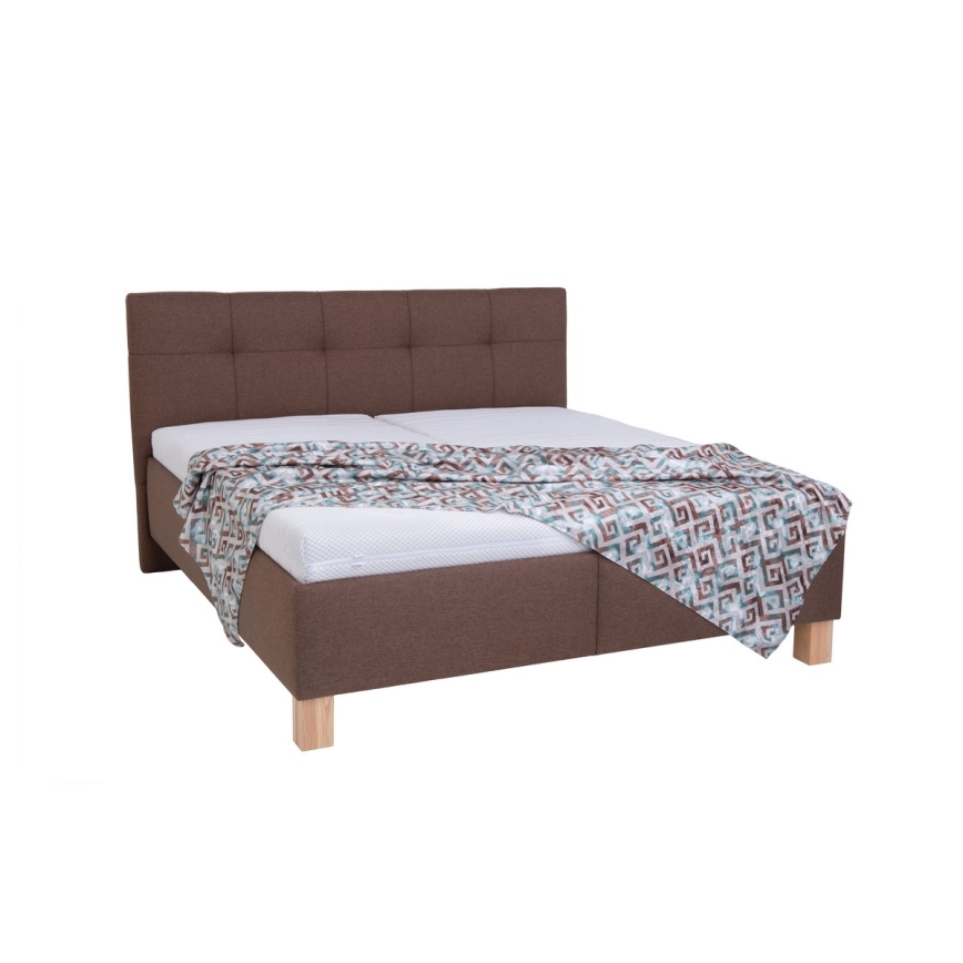 Polsterdatud voodi madratsiga ja hoiuruumiga MARIA 160x200 cm pruun