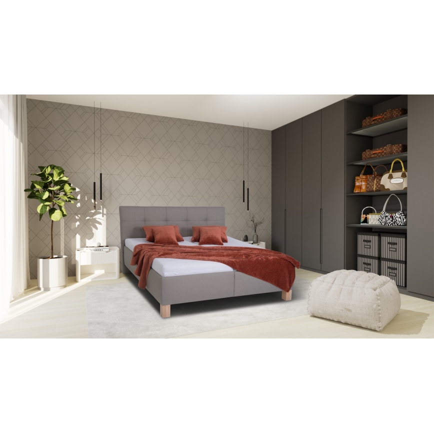 Polsterdatud voodi madratsiga ja hoiuruumiga MARIA 160x200 cm taupe