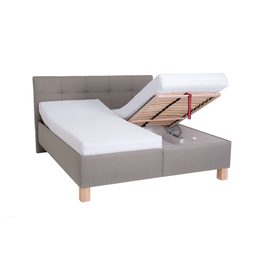 Polsterdatud voodi madratsiga ja hoiuruumiga MARIA 160x200 cm taupe