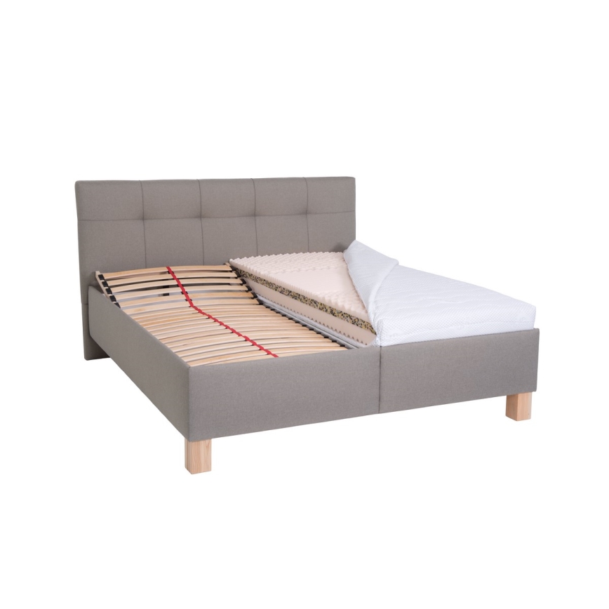 Polsterdatud voodi madratsiga ja hoiuruumiga MARIA 160x200 cm taupe