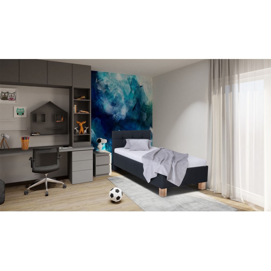 Polsterdatud voodi madratsiga ja hoiuruumiga MARIA ONE 90x200 cm antratsiit