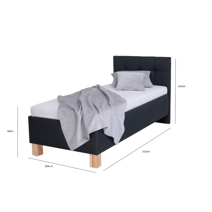 Polsterdatud voodi madratsiga ja hoiuruumiga MARIA ONE 90x200 cm antratsiit