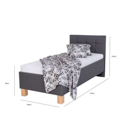 Polsterdatud voodi madratsiga ja hoiuruumiga MARIA ONE 90x200 cm hall