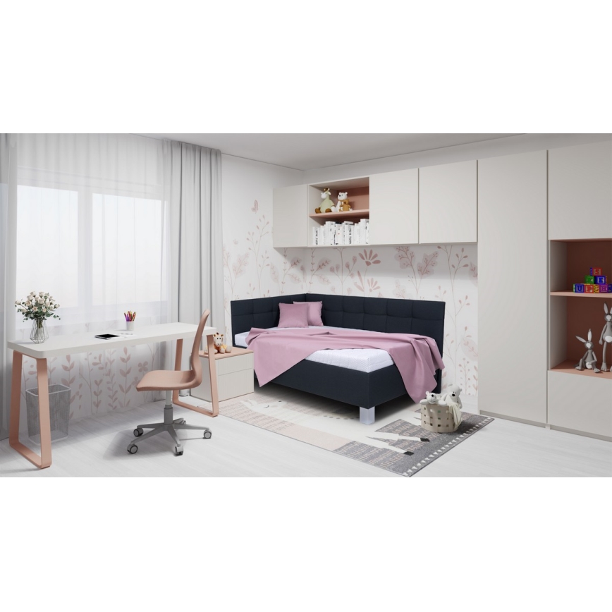 Polsterdatud voodi madratsiga ja hoiuruumiga MARIA PETITE 120x200 cm antratsiit