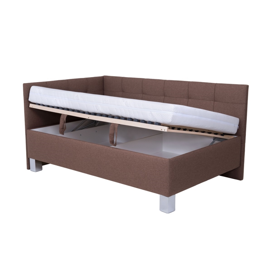 Polsterdatud voodi madratsiga ja hoiuruumiga MARIA PETITE 120x200 cm pruun