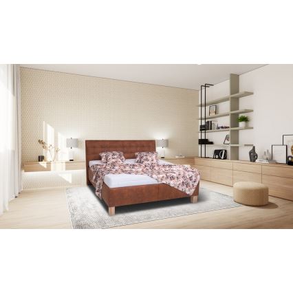 Polsterdatud voodi madratsiga ja hoiuruumiga VIOLET 160x200 cm konjak pruun
