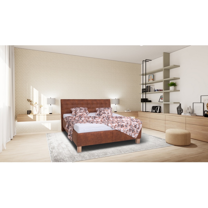 Polsterdatud voodi madratsiga ja hoiuruumiga VIOLET 160x200 cm konjak pruun