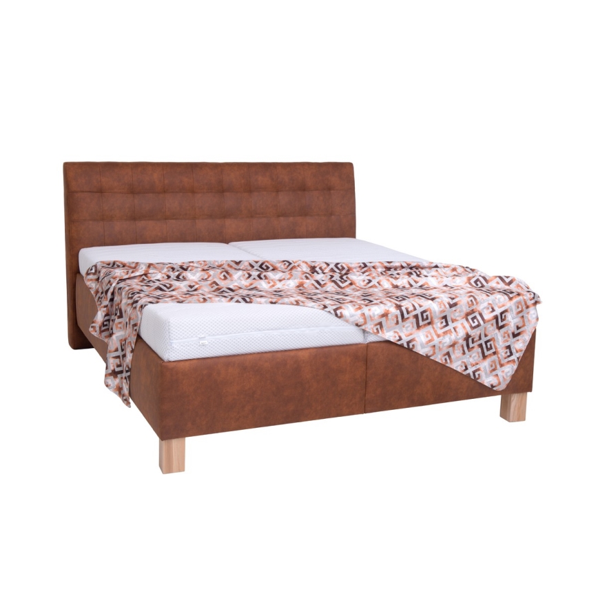 Polsterdatud voodi madratsiga ja hoiuruumiga VIOLET 160x200 cm konjak pruun