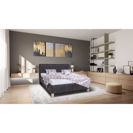 Polsterdatud voodi madratsiga ja hoiuruumiga VIOLET 160x200 cm tume
