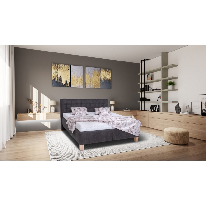 Polsterdatud voodi madratsiga ja hoiuruumiga VIOLET 160x200 cm tume
