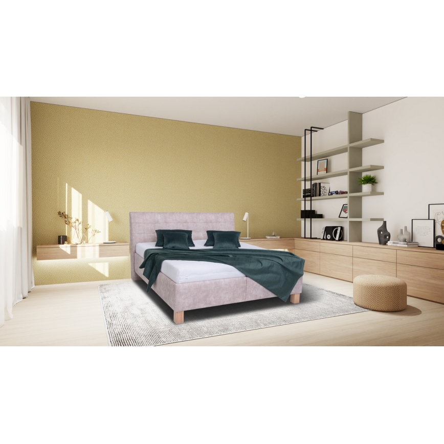 Polsterdatud voodi madratsiga ja hoiuruumiga VIOLET 180x200 cm beež
