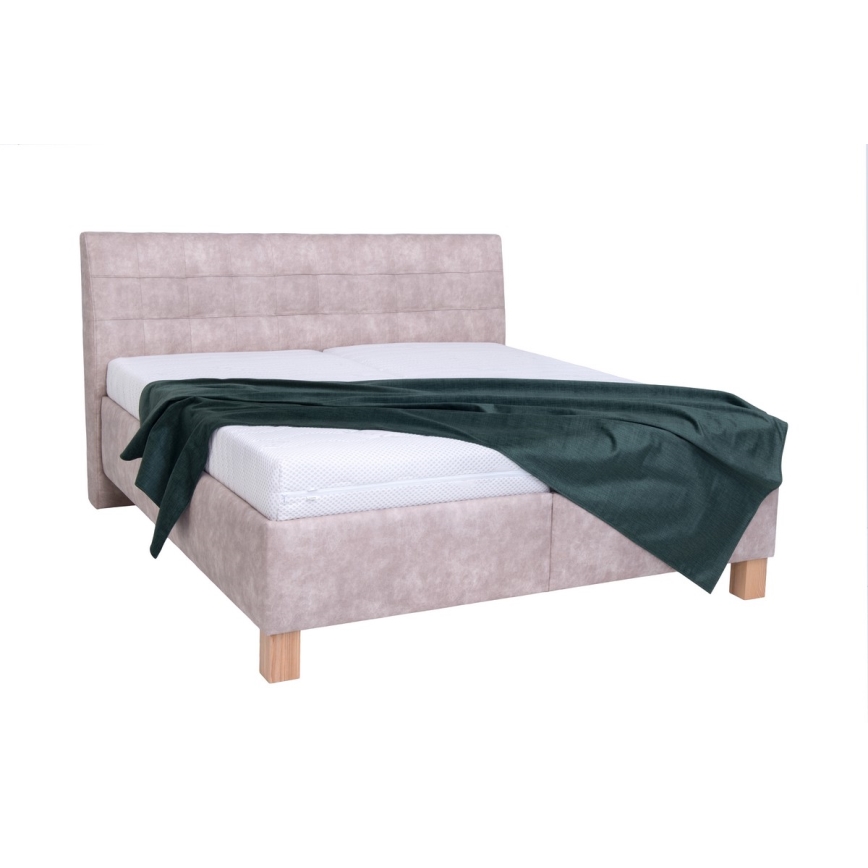 Polsterdatud voodi madratsiga ja hoiuruumiga VIOLET 180x200 cm beež