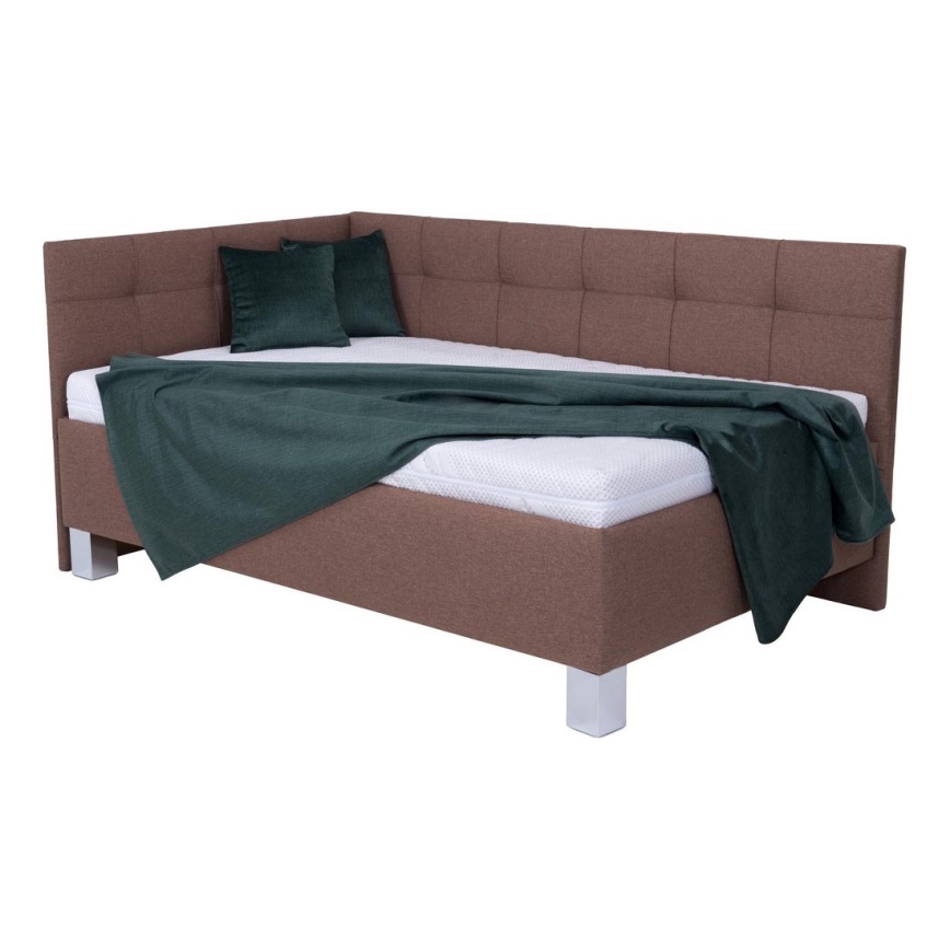 Polsterdatud voodi madratsiga ja panipaigaga MARIA PETITE 120x200 cm pruun