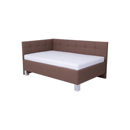 Polsterdatud voodi madratsiga ja panipaigaga MARIA PETITE 120x200 cm pruun