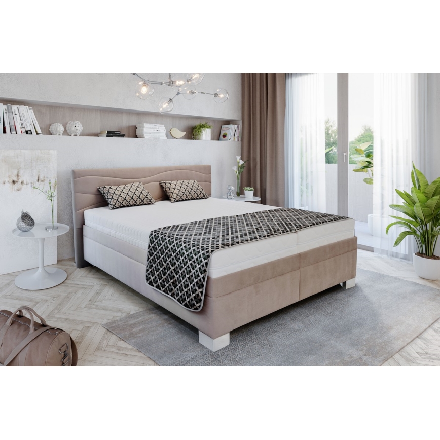 Polsterdatud voodi madratsiga WINDSOR 180x200 cm beež