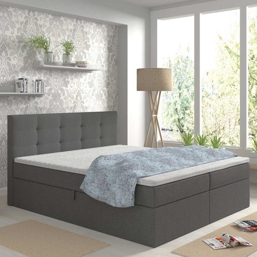 Polsterdatud voodi madratsite ja pealiskihiga, hoiuruumiga EMBER 180x200 cm antratsiithall