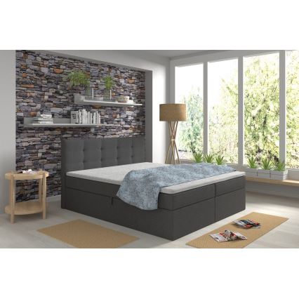 Polsterdatud voodi koos madratsite ja pealmadratsiga ning mahuka panipaigaga EMBER 160x200 cm antratsiit