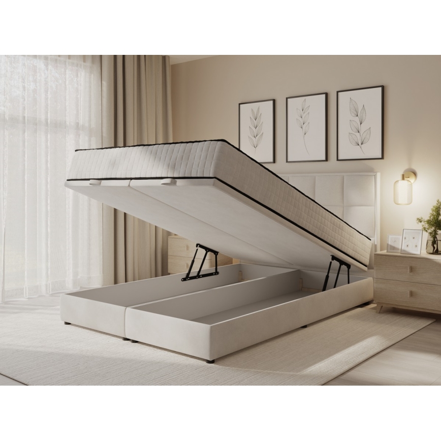 Polsterdatud voodi madratsitega ja hoiuruumiga GRACE 180x200 cm beež
