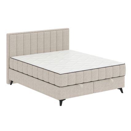 Polsterdatud voodi ALICIA 160x200 cm, madratsite ja kattemadratsiga ning mahuka hoiuruumiga, beež