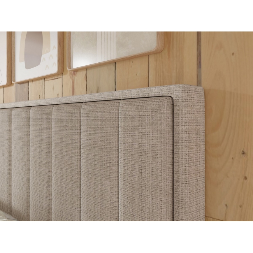 Polsterdatud voodi ALICIA 160x200 cm, madratsite ja kattemadratsiga ning mahuka hoiuruumiga, beež