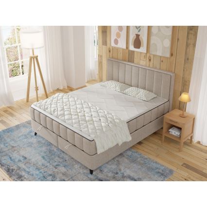 Polsterdatud voodi ALICIA 160x200 cm, madratsite ja kattemadratsiga ning mahuka hoiuruumiga, beež