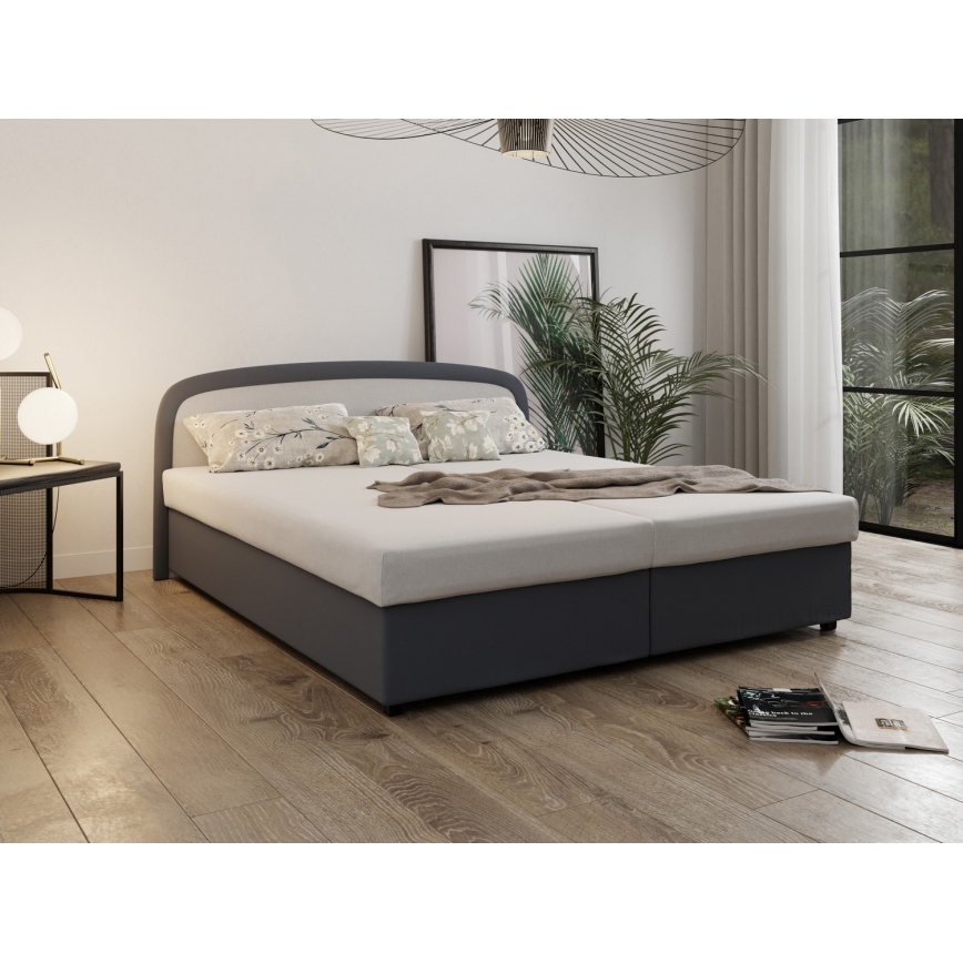 Polsterdatud voodi MALIA 160x200 vedrumadratsiga ja panipaigaga, hall