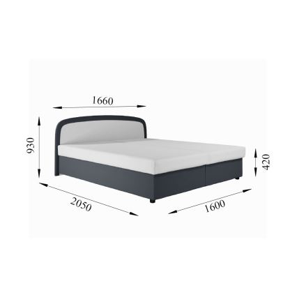Polsterdatud voodi MALIA 160x200 vedrumadratsiga ja panipaigaga, hall