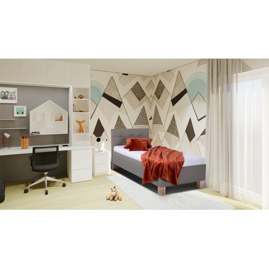 Polsterdatud voodi MARIA ONE 90x200 cm koos madratsi ja mahuka panipaigaga, taupe