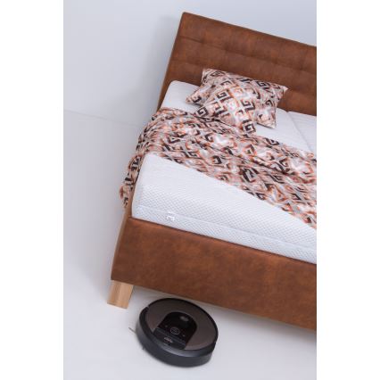 Polsterdatud voodi VIOLET 160x200 cm, madratsiga ja panipaigaga, konjakipruun