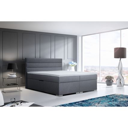 Polsterdatud voodi hoiuruumi, madratsi ja kattemadratsiga NEW BOLERO 160x200 cm hall